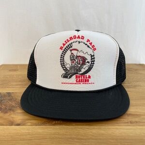 Railroad Pass Hotel & Casino Henderson Nevada Black White Trucker Hat VINTAGE